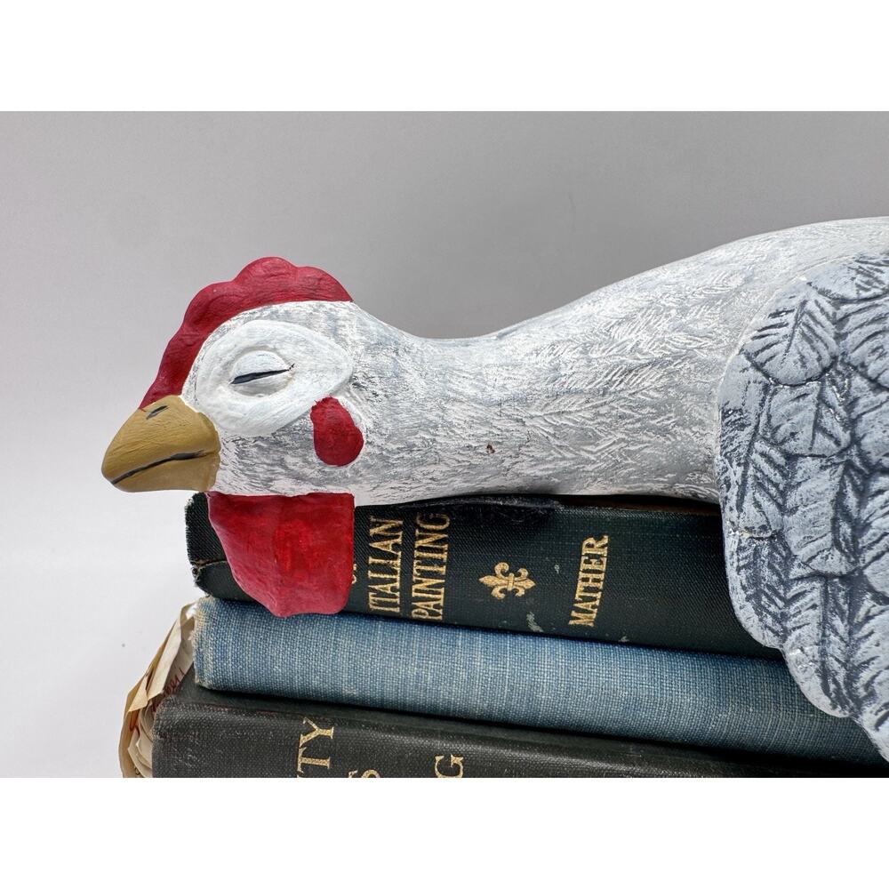 Farmhouse Sleep Napping Chicken Shelf Decor Rustic Country Hen Sculpture